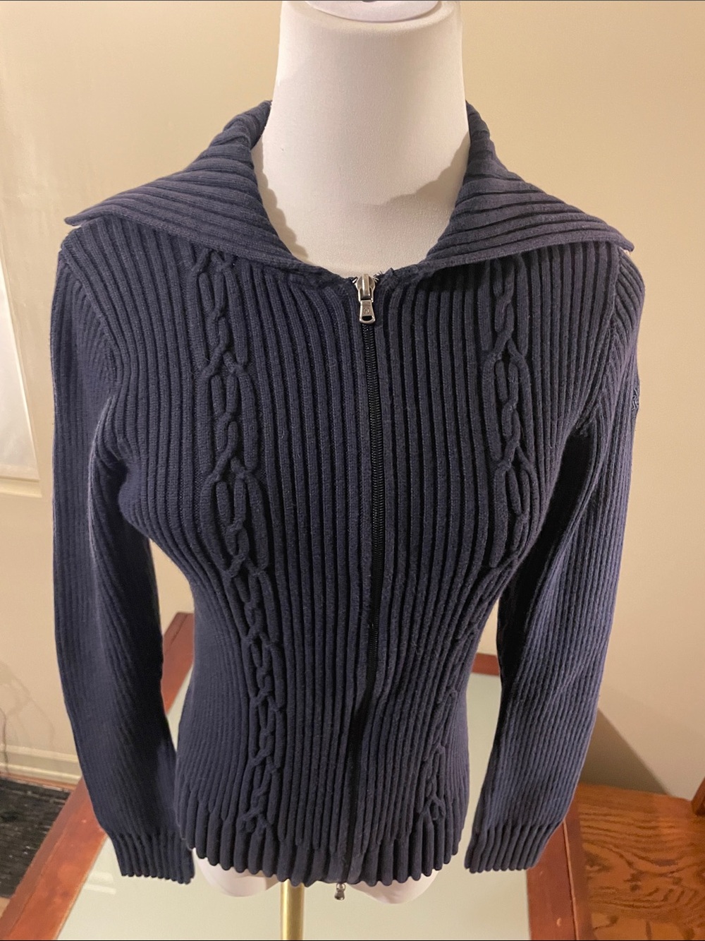 Nautica Navy Ribbed Zip-Up Sweater Cardigan | M